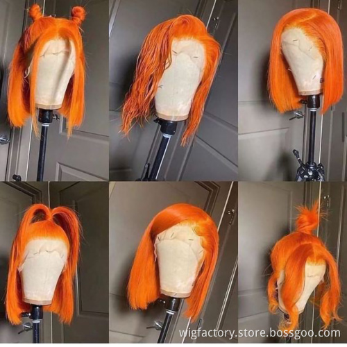 New cheap short bob ginger orange wig, 100% human hair orange bob wig, 13x6x1 T part orange ginger lace front wig